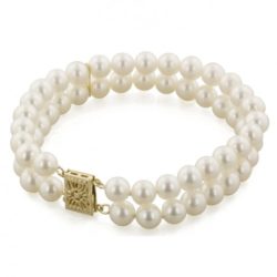 HONORA (A+6+7X2) 14K 6+MM White Freshwater Cultured Pearl 7 inch 2 Row Bracelet