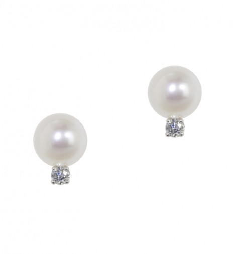 HONORA (L7907) 14K Diamond & 7+MM White Freshwater Cultured Pearl Earrings