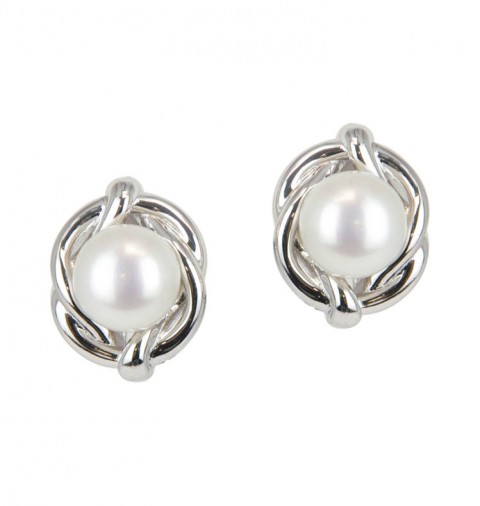 HONORA (LE5563WH) Sterling Silver 9.5-10MM White Button Freshwater Cultured Pearl Stud Earrings - Forget Me Knot Collection