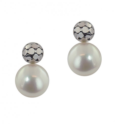 HONORA (LE5662WH) Sterling Silver 10.5-11MM White Button Freshwater Cultured Pearl Earrings