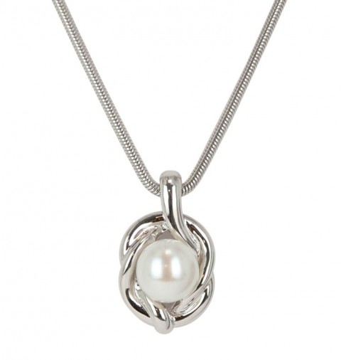 Sterling Silver Freshwater Cultured Pearl Knot Pendant & Chain 