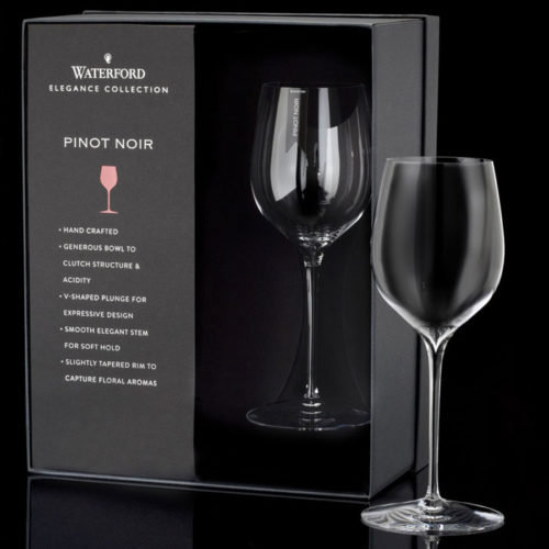 Waterford Elegance Pinot Noir Wine Glass, Pair Waterford Crafted for Pinot Noir and similar wines, Waterford Elegance Pinot Noir Wine Glasses are part of the Waterford Elegance Collection, a crowning achievement of craftsmanship and the pinnacle of elite fine wine and spirits enjoyment. Hand made and lead-free, Waterford Elegance Pinot Noir Wine Glasses are contemporary in design, with a clear, delicate bowl, deep V plunge, crisp rim, pulled stem and flawlessly modern profile. Elegance Pinot Noir Wine Glasses are sold in pairs and packaged in a special Waterford Elegance box - perfect for gift giving. Hand wash recommended.