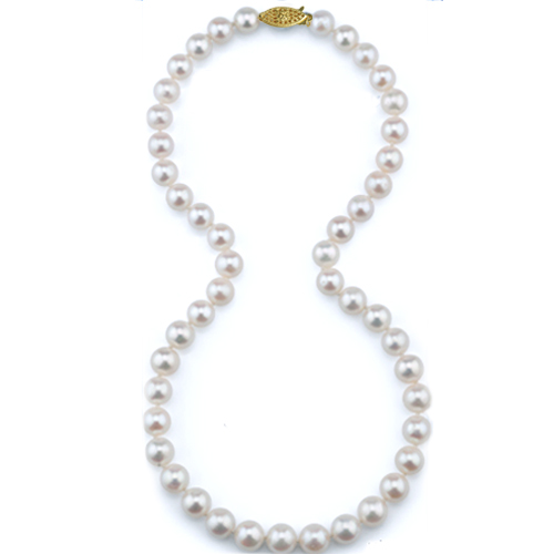 14K Yellow Gold 7-8mm White FW Cultured Near Round Pearl Necklace 20 Inch 