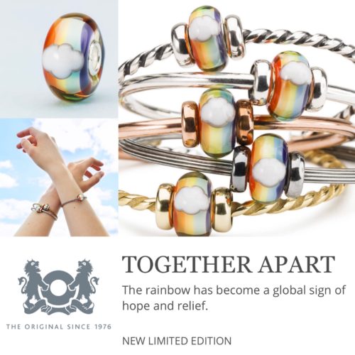 Together Apart Item no. TGLBE-20138 We will get through this together. The bead has two rainbows and two clouds. This is a Limited Edition release. Limited Editions are rare or unique beads which are only released in very small quantities. Weight 1.95 Recommended retail price $50.00