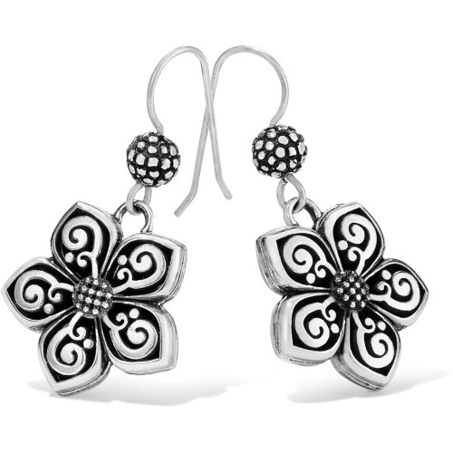 Uluwatu Flower French Wire Earrings The beauty of Bali in a delicate French wire earring. Silver petals spiral around hand-crafted granulated bead. Style: #JA6660 Collection: Uluwatu Color: Silver Type: French Wire Width: 3/4" Drop: 7/8" Finish: Silver plated Suggested Retail Price: $48.00