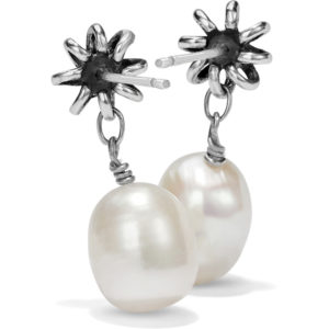 Rajasthan Jasmin Post Drop Earrings A Style: #JA6813 Collection: Journey to India Color: Silver-Pearl Type: Post with flat disc back Width: 3/8" Drop: 1/2" Finish: Silver plated Features: Freshwater Pearls Suggested Retail Price: $48.00