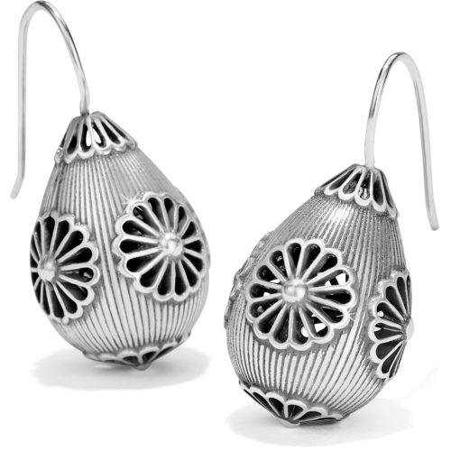 Rajasthan French Wire Earrings India’s tradition of classical decorative design inspired these droplet-shaped French wires with intricate floral emboss. Style: #JA6840 Collection: Journey to India Color: Silver Type: French Wire Width: 5/8" Drop: 7/8" Finish: Silver plated Suggested Retail Price: $58.00