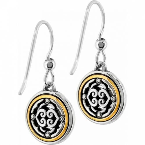 Intrigue French Wire Earrings New to the Intrigue collection, with petite features, these face-flattering earrings feature two-tone pierced medallions. Style: #JE8732 Collection: Intrigue Color: Silver-Gold Type: French Wire Width: 1/2" Drop: 3/4" Material: Swarovski crystal Finish: Silver plated, Gold plated Suggested Retail Price: $38.00